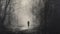 Enigmatic Man Walking In The Dark: Moody Pencil Drawing