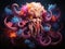 Enigmatic neon kraken or octopus with psychic waves. Created with Generative AI