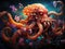 Enigmatic neon kraken or octopus with psychic waves. Created with Generative AI