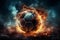 Enigmatic scene, soccer ball amidst stadium smoke, a canvas for imaginative concepts