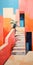 Enigmatic Tropics: Vibrant Oil Painting Of Stairs And Brick Wall