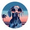 Enigmatic Tropics: Weimaraner In Chillwave Style Circle Frame