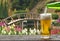 Enjoy beer with Japanese flower garden.