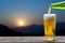 Enjoy beer with sunset.