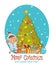 Enjoy Christmas time. Happy New year and a very Merry Christmas. Greeting postcard with christmas tree