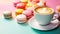 Enjoy a coffee break with vibrant, assorted macarons, AI Generated