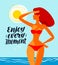 Enjoy every moment, banner. Travel, beach vector illustration