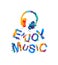 Enjoy music. Vector watercolor splash paint headphones