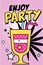 Enjoy party banner, bright retro pop art style poster vector Illustration
