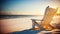 Enjoy the perfect summer day with a comfortable beach chair on a white sandy beach. Generative AI