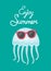 Enjoy Summer Blue Cute Jellyfish Wearing Glasses