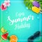 Enjoy Summer Holiday with ice cream, watermelon, flower, leaves, orange, lime and sunglasses