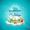 Enjoy the Summer Holiday Illustration with Typography Letter and Sunglasses on Ocean Blue Background. Vector Design with