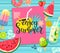 Enjoy Summer lettering on blue wooden background.