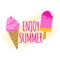 Enjoy summer - strawberry ice cream cone on white background