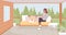 Enjoying getaway alone at vacation home flat color vector illustration