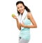 Enjoying natures bounty. a healthy young woman about to eat an apple against a studio background.