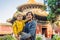 Enjoying vacation in China. Dad and son in Forbidden City. Travel to China with kids concept. Visa free transit 72 hours