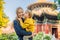 Enjoying vacation in China. Mom and son in Forbidden City. Travel to China with kids concept. Visa free transit 72 hours