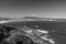 Enjoying wonderful view on atlantic ocean with mountain jaizkibel in black and white