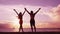 Enjoyment wellness and success - happy couple on beach enjoying sunset