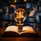 Enlightened insights Light bulb above book signifies creative ideas fostered through reading