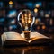 Enlightened insights Light bulb above book signifies creative ideas fostered through reading