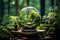 Enlightened Oasis: A Captivating Macro Shot of a Glass Terrarium Filled with Lush Green Ferns, Mos