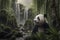 Enormous Chinese Panda in a Bamboo Forest: A Mystical, Magical, and Enchanting Scene