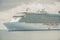 Enormous cruise ship in the open sea, closeup