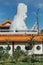 Enormous Guanyin statue over chinese style building at Kek Lok Si Temple at George Town. Panang, Malaysia