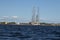 Ensco 101 floating drilling rig, drilling cranes,vessels and mining platforms in Kronstadt on Navy Day.Kronstadt Marine