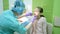 ENT pediatrician examines child, doctor otolaryngology in Medical center, procedure for kid, physician treatment