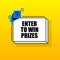 Enter to Win Prizes banner template. Marketing flyer with megaphone. Isometric and pixel style. Template for retail