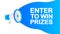 Enter to Win Prizes banner template. Marketing flyer with megaphone. Template for retail promotion and announcement