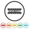 Enter to win ticket logo. Set icons in color circle buttons