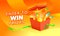 Enter, win, prize, banner, open, gift, box, confetti, fireworks, colorful, orange, background, giveaway, promo