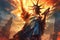 Enter a world where the Statue of Liberty becomes a legendary manga character, wielding a fiery torch and striking a powerful pose