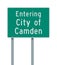 Entering City of Camden road sign