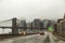 Entering New York downtown in heavy rain at Brooklyn bridge