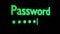 Entering password on computer. Green inscription and 8 digit parole.
