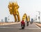 Entering from West the Cau Rong or Dragon Bridge over Han River, Da Nang Vietnam