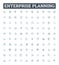 Enterprise planning vector line icons set. Business, Strategy, Plan, Project, Design, Analysis, Risk illustration