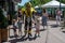 Entertainer walking with happy kids during children protection day on the street