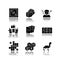 Entertaining games drop shadow black glyph icons set