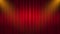 Entertainment curtains background for movies. Beautiful red theatre folded curtain drapes on black stage. Motion