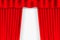 Entertainment curtains background for movies. Beautiful red theatre folded curtain drapes on black stage. Vector illustration.