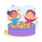 Entertainment with Little Boy and Girl in Pool with Balls at Amusement Park Vector Illustration