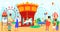 Entertainment park with carousel and ferris wheel, fun festival and amusement for kids, clowns isolated vector