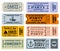 Entertainment, party and cinema vector vintage tickets coupons templates